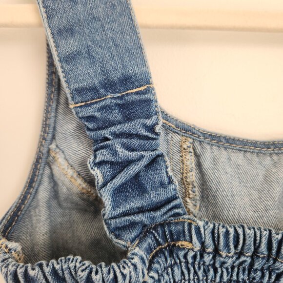 Lone Star Size M Denim Raw Front Hem Sleeveless Pullover Crop Top Ruched Back - Picture 8 of 10